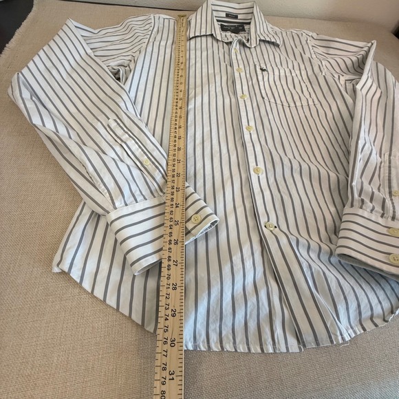 Abercrombie & Fitch Mens XXL Muscle Fit Striped Button Down Shirt White Grey - Picture 4 of 7